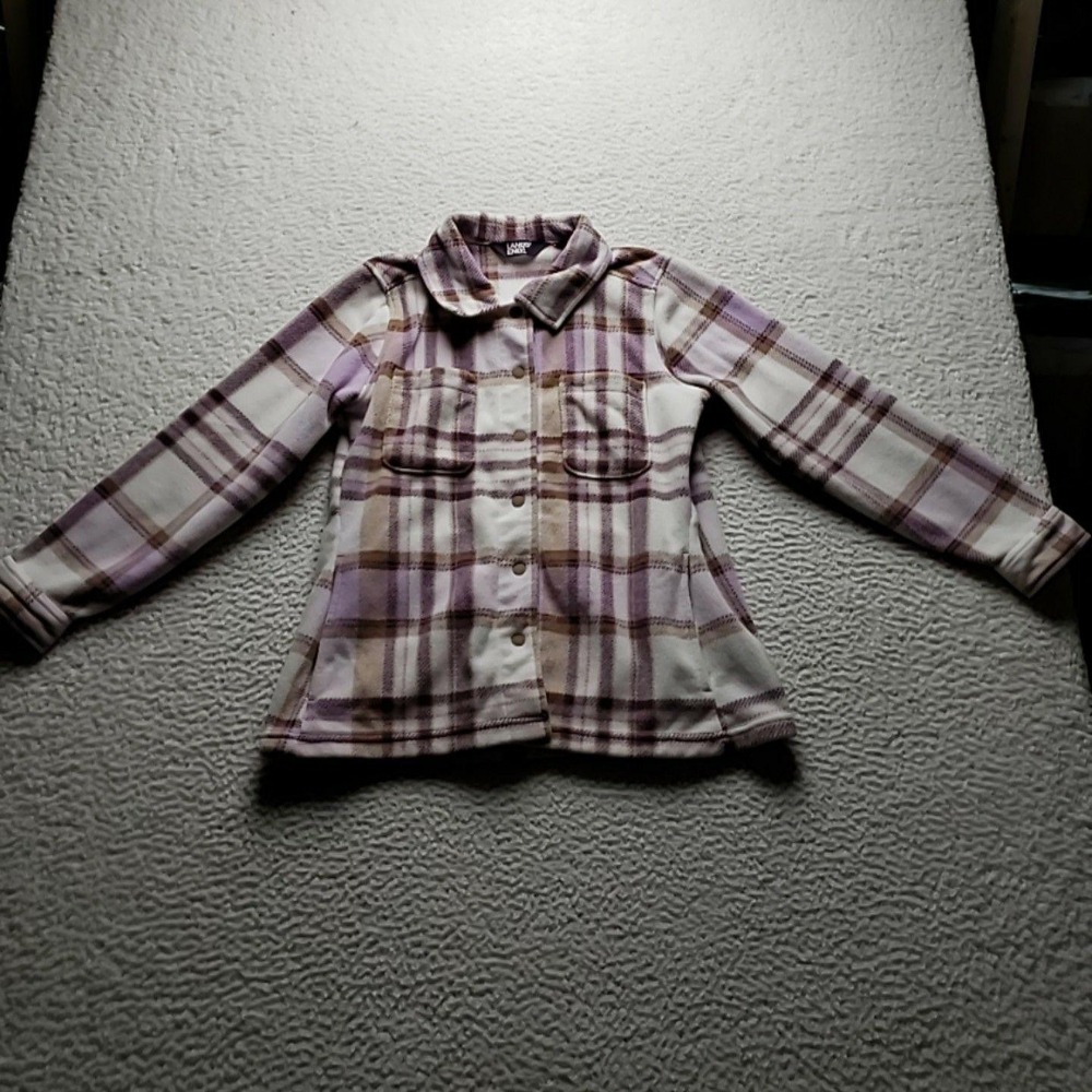 Lands' End Jacket Youth XS 2-4 Purple Plaid Fleece Button Front Shirt Jacket
